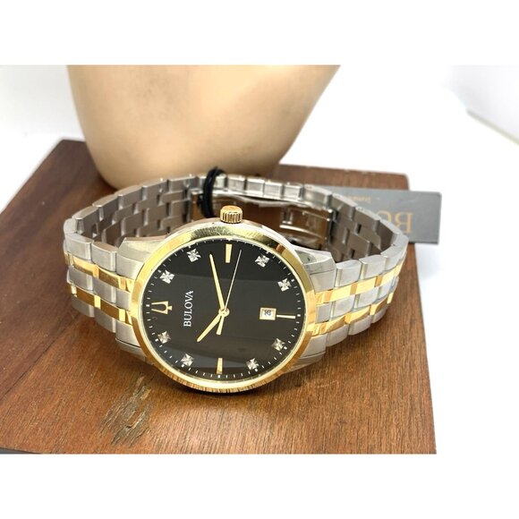 Bulova Men's Watch 98D165 Quartz Diamond Black Dial Two Tone Stainless Steel - Picture 8 of 14